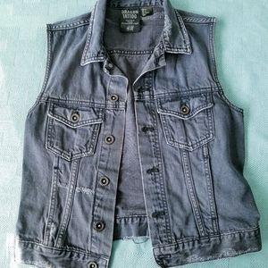 Dark Grey Distressed Denim Vest
